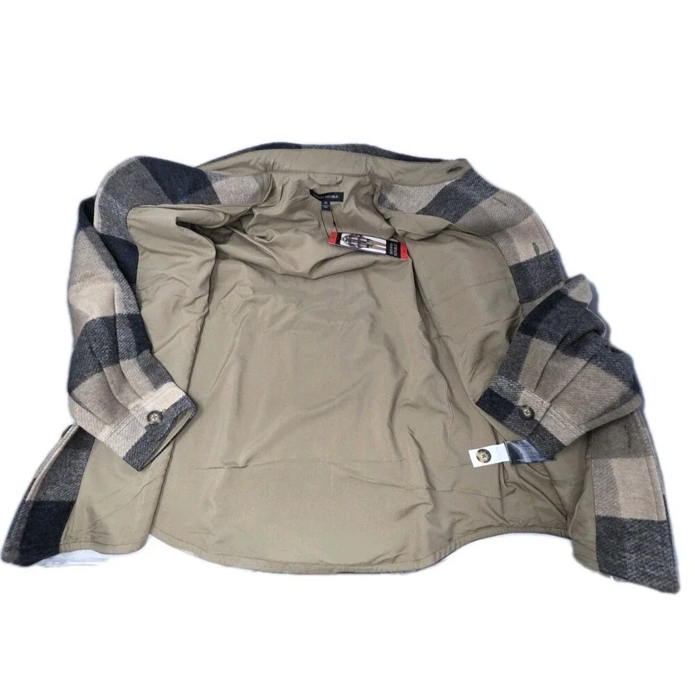 Banana Republic Heavyweight Shacket Tan Brown Plaid Button Shirt Jacket Men's M